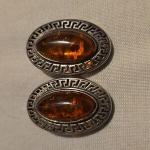 Baltic amber silver earrings. Clip on.